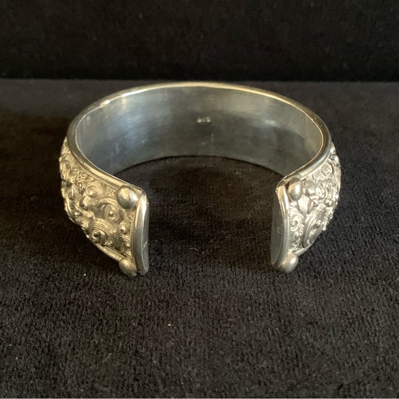 Exquisite, Ornate Carved 925 Sterling Silver Cuff Bracelet, 48g - Picture 2 of 6